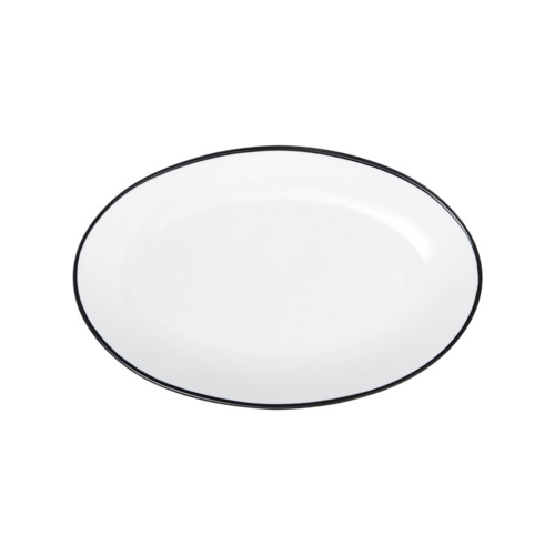 Mikasa Hospitality 9 3/4" Oval Bistro Plate - Porcelain, Black Pinstripe (5260391)-cityfoodequipment.com