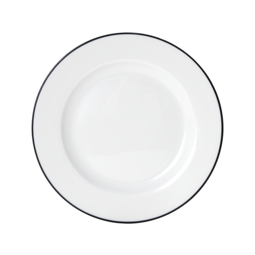 Mikasa Hospitality 7" Round Bistro Plate - Porcelain, Black Pinstripe (5260366)-cityfoodequipment.com