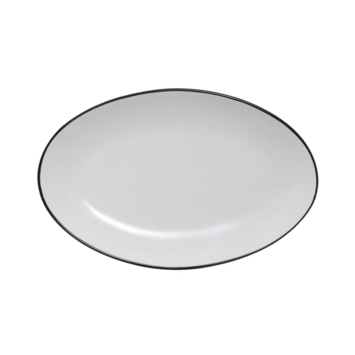 Mikasa Hospitality 11 3/4" Oval Bistro Plate - Porcelain, Black Pinstripe (5260392)-cityfoodequipment.com