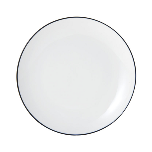 Mikasa Hospitality 8" Round Bistro Coupe Plate - Porcelain, Black Pinstripe (5260370)-cityfoodequipment.com
