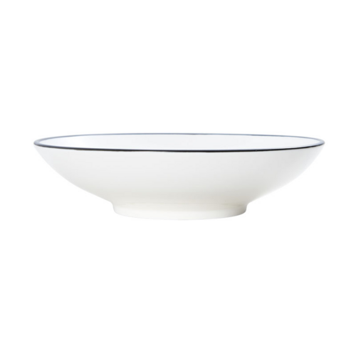 Mikasa Hospitality 56 oz Round Bistro Coupe Bowl - Porcelain, Black Pinstripe (5260387)-cityfoodequipment.com