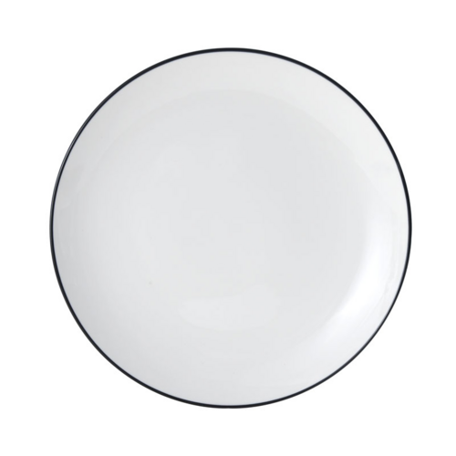 Mikasa Hospitality 9" Round Bistro Coupe Plate - Porcelain, Black Pinstripe (5260381)-cityfoodequipment.com