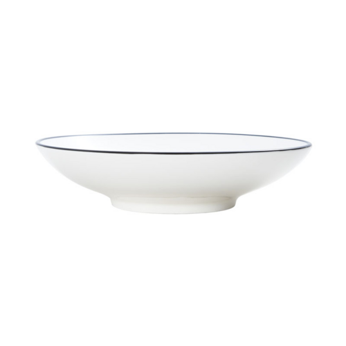 Mikasa Hospitality 34 oz Round Bistro Coupe Bowl - Porcelain, Black Pinstripe (5260386)-cityfoodequipment.com