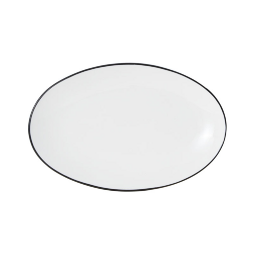 Mikasa Hospitality 13 3/4" Oval Bistro Plate - Porcelain, Black Pinstripe (5260393)-cityfoodequipment.com