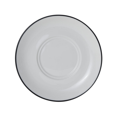 Mikasa Hospitality 6 3/4" Round Bistro Saucer - Porcelain, Black Pinstripe (5260395)-cityfoodequipment.com