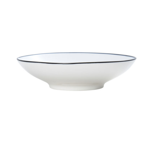 Mikasa Hospitality 13 1/2 oz Round Bistro Coupe Bowl - Porcelain, Black Pinstripe (5260384)-cityfoodequipment.com