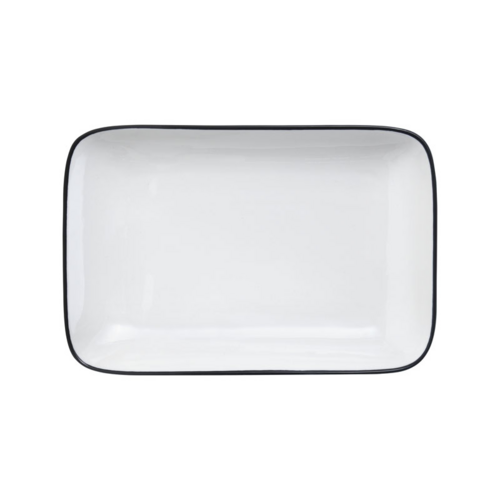Mikasa Hospitality 12" Rectangular Bistro Coupe Plate - Porcelain, Black Pinstripe (5260390)-cityfoodequipment.com