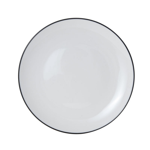Mikasa Hospitality 10" Round Bistro Coupe Plate - Porcelain, Black Pinstripe (5260382)-cityfoodequipment.com