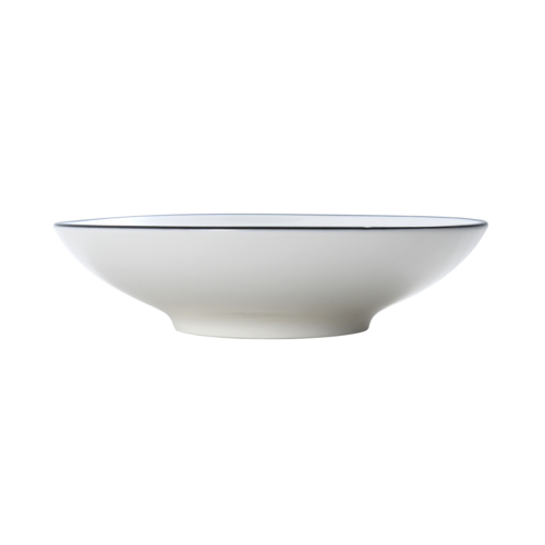 Mikasa Hospitality 26 oz Round Bistro Coupe Bowl - Porcelain, Black Pinstripe (5260385)-cityfoodequipment.com