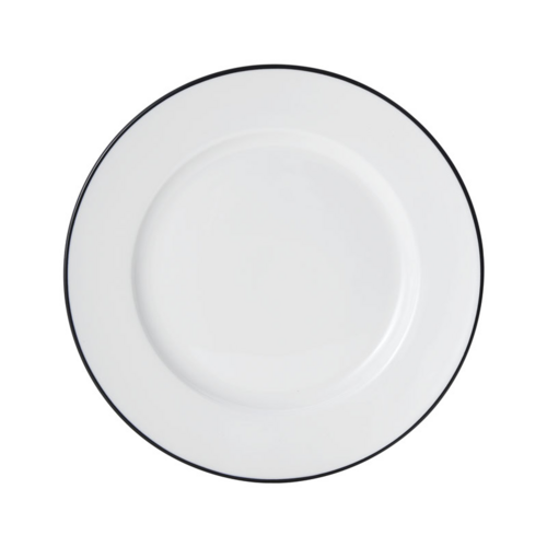 Mikasa Hospitality 9" Round Bistro Plate - Porcelain, Black Pinstripe (5260368)-cityfoodequipment.com