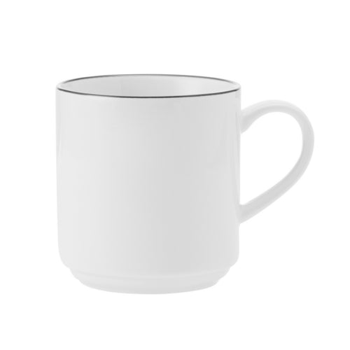 Mikasa Hospitality 11 4/5 oz Bistro Mug - Porcelain, Black Pinstripe (5305834)-cityfoodequipment.com