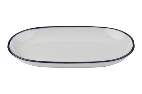 Mikasa Hospitality 8 7/16" x 3 3/16" Oval Modest Platter - Fine China, White/Navy (5321443)-cityfoodequipment.com