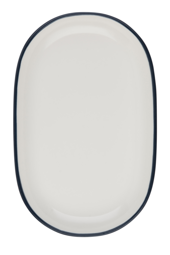 Mikasa Hospitality 9 9/16" x 14 9/16" Oval Modest Platter - Fine China, White/Navy (5321444)-cityfoodequipment.com