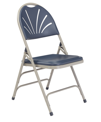 National Public Seating 1115 Folding Chair w/ Dark Blue Plastic Fan Back & Seat - Steel Frame, Gray-cityfoodequipment.com