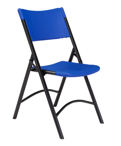 National Public Seating 604 Folding Chair w/ Blue Plastic Back & Seat - Steel Frame, Black-cityfoodequipment.com