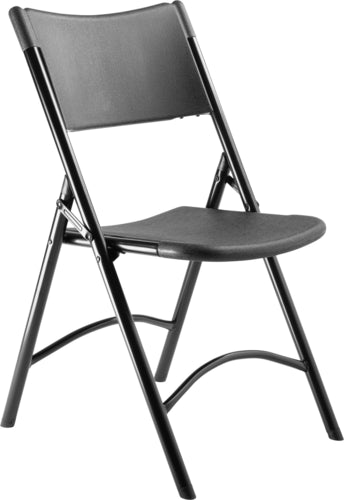 National Public Seating 610 Folding Chair w/ Black Plastic Back & Seat - Steel Frame, Black-cityfoodequipment.com