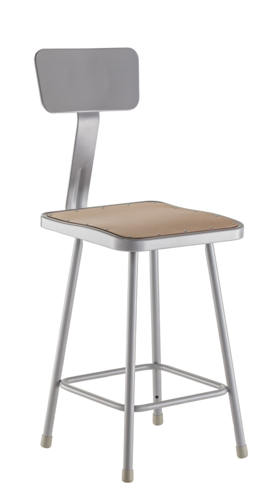 National Public Seating 6324B Square Stool w/ Solid Back & Masonite Board Seat, Gray-cityfoodequipment.com