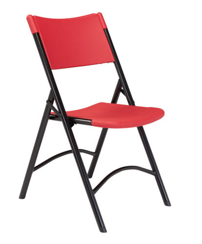 National Public Seating 640 Folding Chair w/ Red Plastic Back & Seat - Steel Frame, Black-cityfoodequipment.com