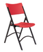 National Public Seating 640 Folding Chair w/ Red Plastic Back & Seat - Steel Frame, Black-cityfoodequipment.com