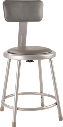 National Public Seating 6418B Round Stool w/ Gray Vinyl Padded Back & Gray Vinyl Padded Seat, Gray-cityfoodequipment.com