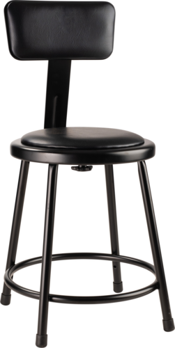 National Public Seating 6418B-10 Round Stool w/ Black Vinyl Padded Back & Black Vinyl Padded Seat, Black-cityfoodequipment.com