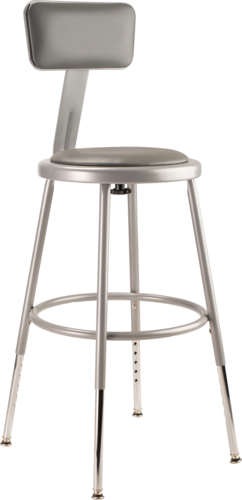 National Public Seating 6418HB Round Stool w/ Gray Vinyl Padded Back & Gray Vinyl Padded Seat, Gray-cityfoodequipment.com