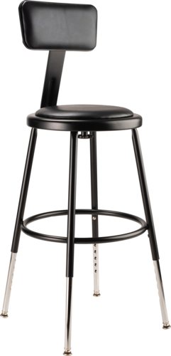 National Public Seating 6418HB-10 Round Stool w/ Black Vinyl Padded Back & Black Vinyl Padded Seat, Black-cityfoodequipment.com