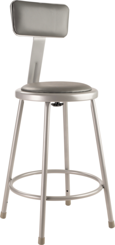 National Public Seating 6424B Round Stool w/ Gray Vinyl Padded Back & Gray Vinyl Padded Seat, Gray-cityfoodequipment.com