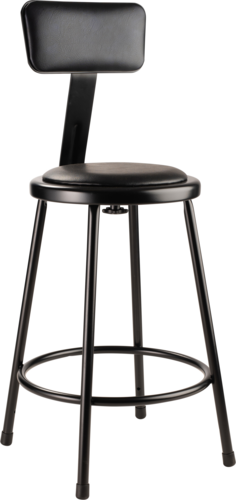 National Public Seating 6424B-10 Round Stool w/ Black Vinyl Padded Back & Black Vinyl Padded Seat, Black-cityfoodequipment.com