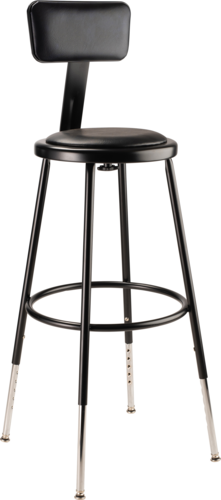 National Public Seating 6424HB-10 Round Stool w/ Black Vinyl Padded Back & Black Vinyl Padded Seat, Black-cityfoodequipment.com