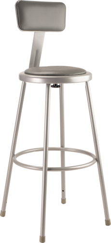 National Public Seating 6430B Round Stool w/ Gray Vinyl Padded Back & Gray Vinyl Padded Seat, Gray-cityfoodequipment.com
