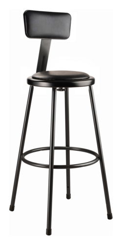 National Public Seating 6430B-10 Round Stool w/ Black Vinyl Padded Back & Black Vinyl Padded Seat, Black-cityfoodequipment.com