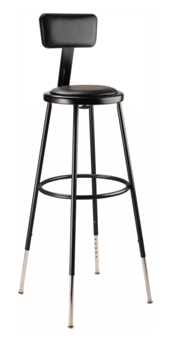 National Public Seating 6430HB-10 Round Stool w/ Black Vinyl Padded Back & Black Vinyl Padded Seat, Black-cityfoodequipment.com