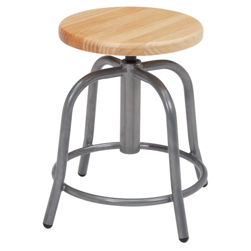 National Public Seating 6800W-02 Round Backless Swivel Stool w/ Wood Seat, Gray-cityfoodequipment.com