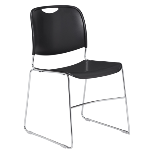 National Public Seating 8510 Stacking Chair w/ Black Plastic Back & Seat - Steel Frame, Chrome Plated-cityfoodequipment.com