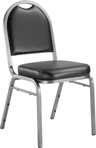 National Public Seating 9210-SV Stacking Chair w/ Panther Black Vinyl Back & Seat - Steel Frame, Silver Vein-cityfoodequipment.com