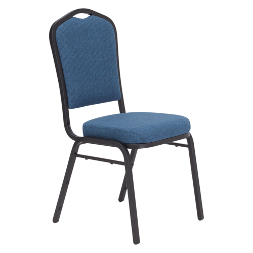 National Public Seating 9374-BT Stacking Chair w/ Natural Blue Fabric Back & Seat - Steel Frame, Black-cityfoodequipment.com