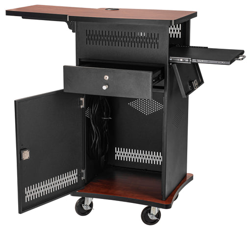 National Public Seating WZD 40" 4 Level Presentation Station - Steel/laminate, Black/cherry Wood-cityfoodequipment.com