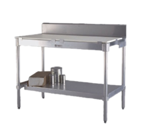 New Age 72" Poly Top Work Table w/ 6" Backsplash & 5/8" Top, Aluminum Base, 30"D (30PBS72KD)-cityfoodequipment.com
