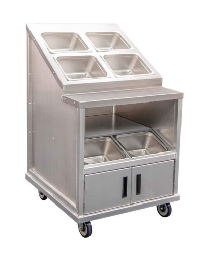 New Age Mobile Condiment Cart w/ (6) 1/2 size pans - 33 1/8" x 30 1/4" x 51 1/8", Silver (54084)-cityfoodequipment.com
