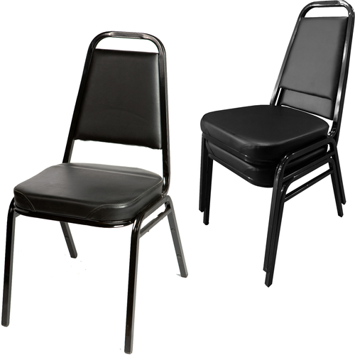 Oak Street Stacking Chair W/ Black Vinyl Back & Seat - Steel Frame, Black (SL2082-BLK)-cityfoodequipment.com