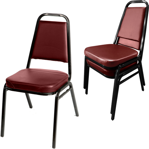 Oak Street Stacking Chair w/ Wine Vinyl Back & Seat - Steel Frame, Black (SL2082-WINE)-cityfoodequipment.com