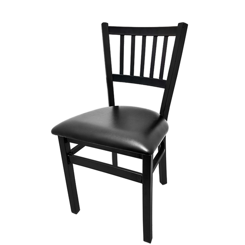 Oak Street Dining Chair w/ Vertical Slat Back & Black Vinyl Seat - Steel Frame, Black (SL2090)-cityfoodequipment.com