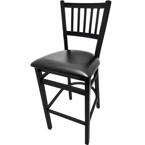 Oak Street Bar Stool W/ Metal Vertical Back & Black Vinyl Seat, Black (SL2090-1)-cityfoodequipment.com