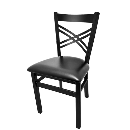 Oak Street Dining Chair W/ Cross Back & Black Vinyl Seat - Steel Frame, Black (SL2130)-cityfoodequipment.com