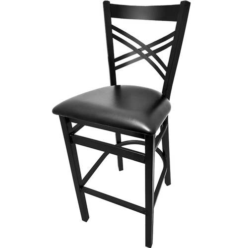 Oak Street Bar Stool W/ Metal Cross Back & Black Vinyl Seat, Black (SL2130-1)-cityfoodequipment.com