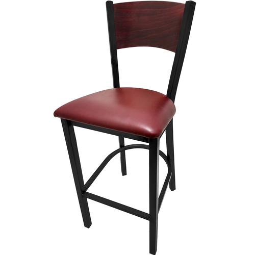 Oak Street Bar Stool W/ Solid Wood Back & Wood Seat, Black Metal (SL2150-1-P)-cityfoodequipment.com