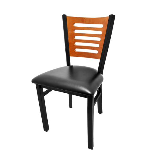 Oak Street Dining Chair w/ Horizontal Slat Back & Black Vinyl Seat - Steel Frame, Black (SL2150-5)-cityfoodequipment.com