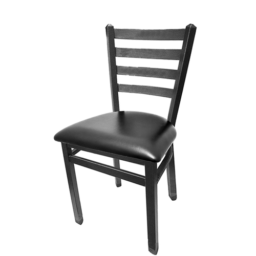 Oak Street Dining Chair W/ Ladder Back & Black Vinyl Seat - Steel Frame, Silver Vein (SL2160SV)-cityfoodequipment.com