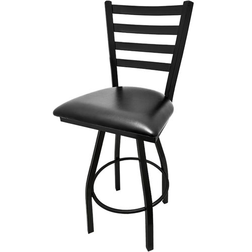 Oak Street Swivel Bar Stool w/ Metal Ladder Back & Black Vinyl Seat, Black (SL2301-S)-cityfoodequipment.com